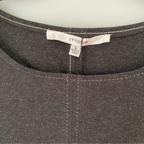 Studio M Topstitched Ponte Flare Dress High Neck Long Sleeve Gray size L - Picture 2 of 3